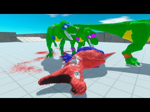 SPIDER MAN VS NINJA TURTLES (TMNT) T REX DEATH RUN - Animal Revolt Battle Simulator