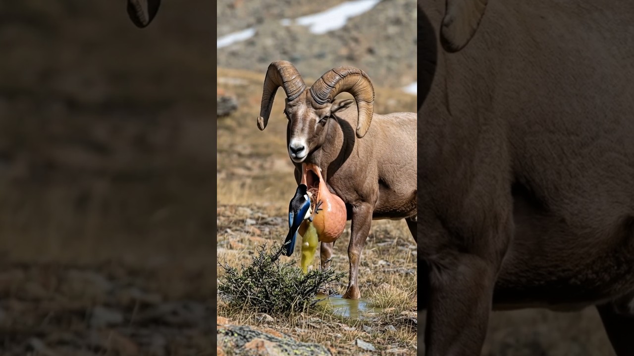 Black-billed magpie aids bighorn sheep 🐦🐏