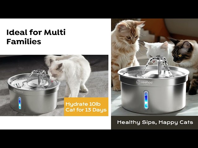 Veehoo 4L Stainless Steel Cat Water Fountain