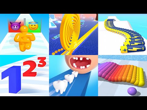 Tall Man Run VS Spiral Roll Battery Run Smile Rush Number Master Canvas Run