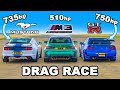 750hp Nissan Skyline R34 GT R V 735hp Mustang V BMW M3 DRAG RACE