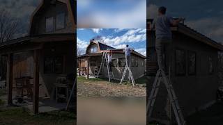 Installing metal roof trim at abandoned shed to tiny house build