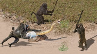 OMG! Capuchin Monkey Save Mouse From Banded Krait Snake Hunt | Amazing Python vs Big Cat