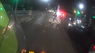 MOTORCYCLE VS PEDESTRIAN NEAR MISS