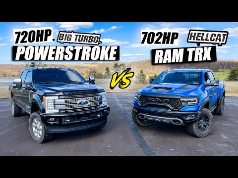 720hp 6.7 Powerstroke vs 700hp RAM TRX HELLCAT - CARNAGE BATTLE