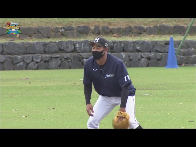 【ファイターズ春季キャンプ】そのフィールディングに衰え無し!! 飯山コーチが現役さながらの守備を見せる!! 2021/2/12