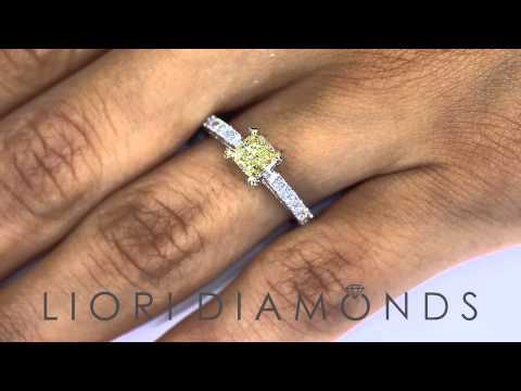 FD-168 - 1.58 Carat GIA Certified Fancy Yellow Diamond Engagement Ring 18k White Gold