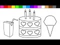 Learn Colors for Kids and Color this Ice Cream Juice Box Heart Birthday Cake Coloring Page 💜 (4K)