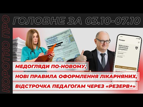 відео прев’ю для Новий порядок медоглядів, зміни у оформленні лікарняних, відстрочка педагогам через «Резерв+» та відпустка учасникам бойових дій на межі 2025-2026 років. Коротко про головне за тиждень 03.11–07.11.2025