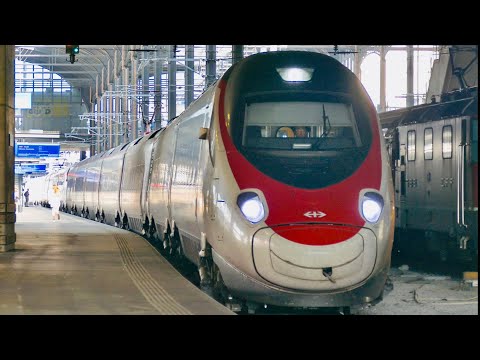 Trains at Basel SBB Station (4K)