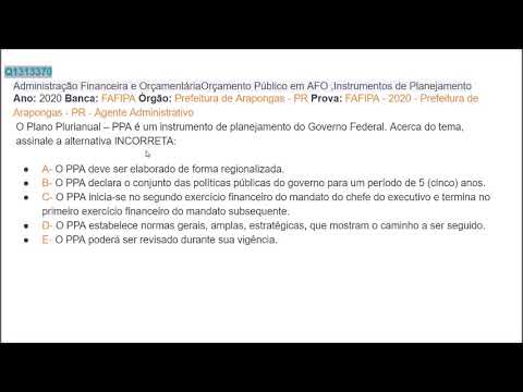 278 - Prova de concurso público : FAFIPA - 2020 - Prefeitura de Arapongas - PR