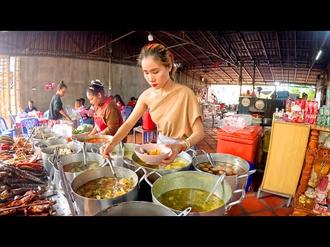 Having Breakfast, Lunch in Kampot Province, Cambodia, Street Food Tour in Countryside Market & City
