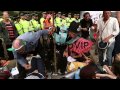 Wide Shot Protestors Banging Drums And Making Loud Noise