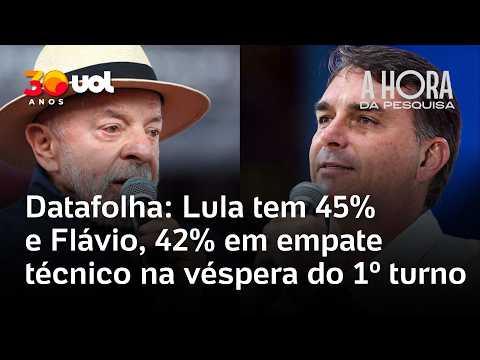 Lula tem 45% e Flávio Bolsonaro, 42%, em empate técnico na véspera do 1º turno, aponta Datafolha