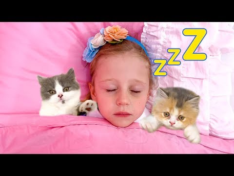Nastya and her daily routine with pampered kittens
