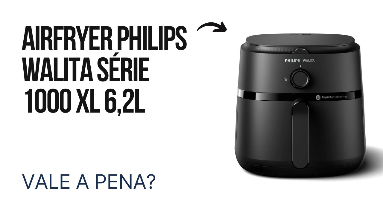 Miniatura da avaliação em vídeo de Fritadeira Philips Walita Airfryer Série 1000 XL 6,2L Preta