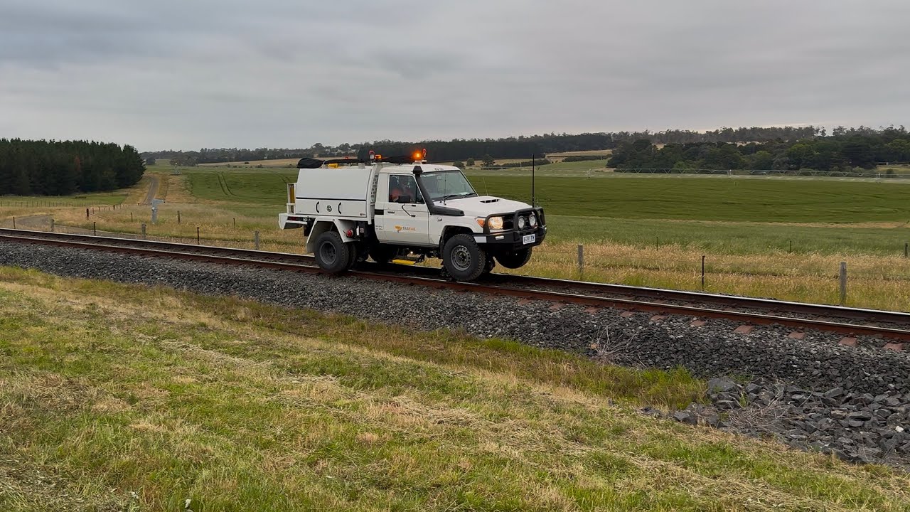 TasRail HV55 Hi Rail truck crossing Perth Mill Road