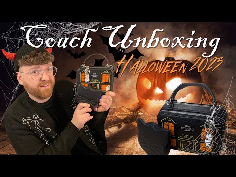 Coach Outlet Halloween 2023 Unboxing – Caixa Crossbody, Estojo para Moedas de Gato, Amuleto de Múmia Urso