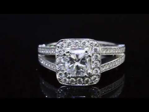 Cushion Cut Halo Split Shank Diamond Engagement Ring #9228