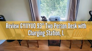 Review GYIIYUO 93'' Two Person Desk with Charging Station, Long Desk with 3 Fabric Drawers and Print