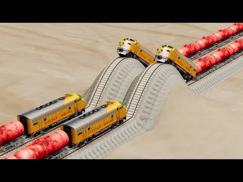 Impossible Double Speed Bump Crossover Wave Rail Tracks Vs Trains Crossing - BeamNG.Drive