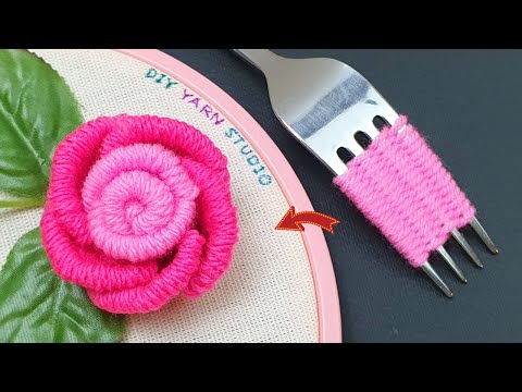 Amazing Woolen Craft Ideas with Fork - Super Easy Woolen Rose Making - No Crochet Woolen Rose