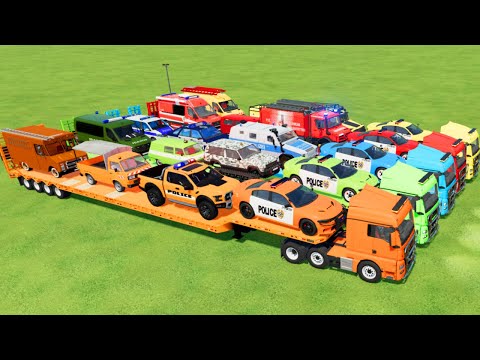 LOAD & TRANSPORT FIRE TRUCK, AMBULANCE, POLICE CARS, PICKUP, JEEP, PANZER, TANK-Farming Simulator 22