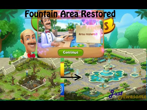 GARDENSCAPES NEW ACRES - Fountain Area - fully restored - NEW AREA -  story gameplay part 3