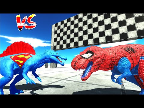 Spiderman Trex Vs Superman Spinosaurus RACE Death Run ♦ Animal Revolt Battle Simulator ♦
