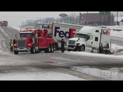 02-24-2022 Farmington, MO - FedEx Truck Jackknifed - Semi Overturned - Truck Pulled From Ditch