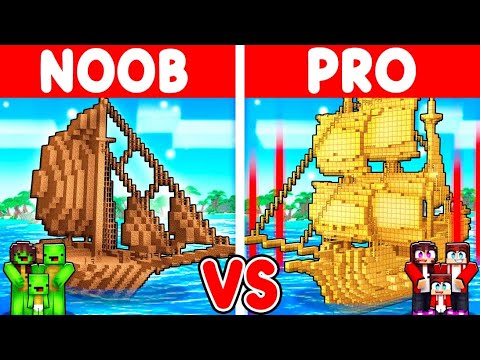 Intense Minecraft BattleShip Build Challenge: NOOB vs PRO!