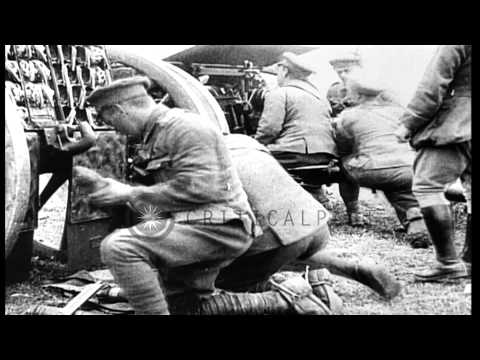 British soldiers fire artillery at Bulgarian positions during World War I HD Stock Footage