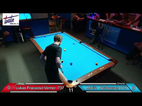 Lukas Fracasso-Verner vs Mortiz Neuhausen for $3k. Race to 11 in 10 Ball call shot.