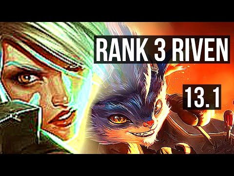 RIVEN vs RUMBLE (TOP) | Rank 3 Riven, 6 solo kills, 800+ games, Dominating | KR Grandmaster | 13.1