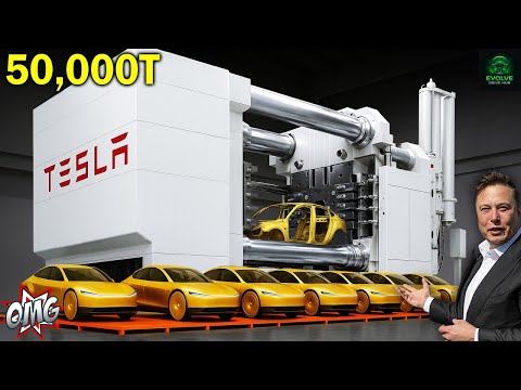 Elon Musk Unveils Insane 50,000-Ton Giga Press That Builds 5 Teslas at Once!" @tesla