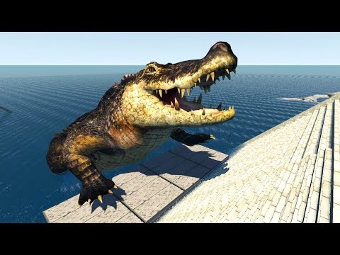 Jumping Crashes Deadly Fall from the Stairs with Giant Crocodile - BeamNG.Drive