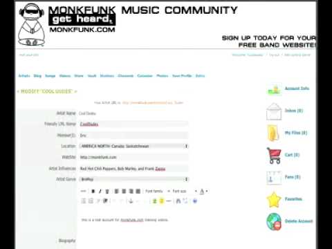 How to update your profile & add a picture to MonkFunk.com Online Music Community