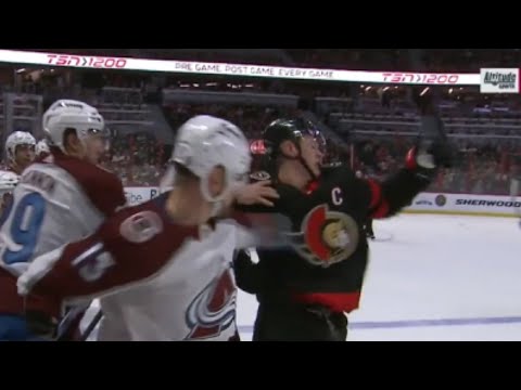 Nathan MacKinnon Gives Brady Tkachuk A Facewash From The Bench