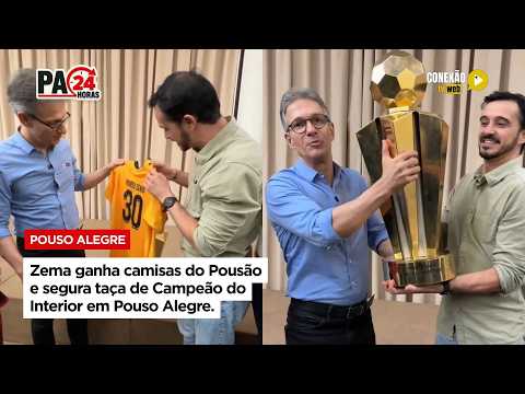 Vídeo: Zema ganha camisas do Pousão e segura taça de Campeão do Interior em Pouso Alegre.