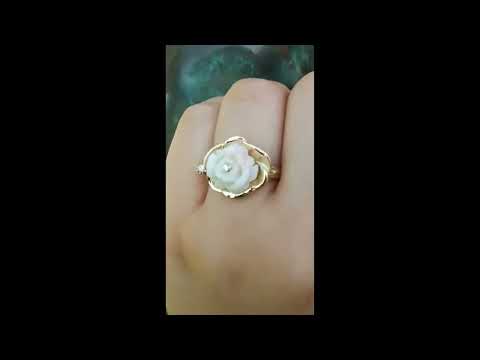 14k Coral Engagement Ring set with Diamonds