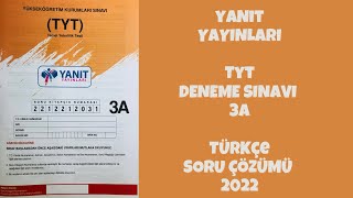 Yanıt Yayınları TYT  Deneme Sınavı 3A Türkçe Soru Çözümleri