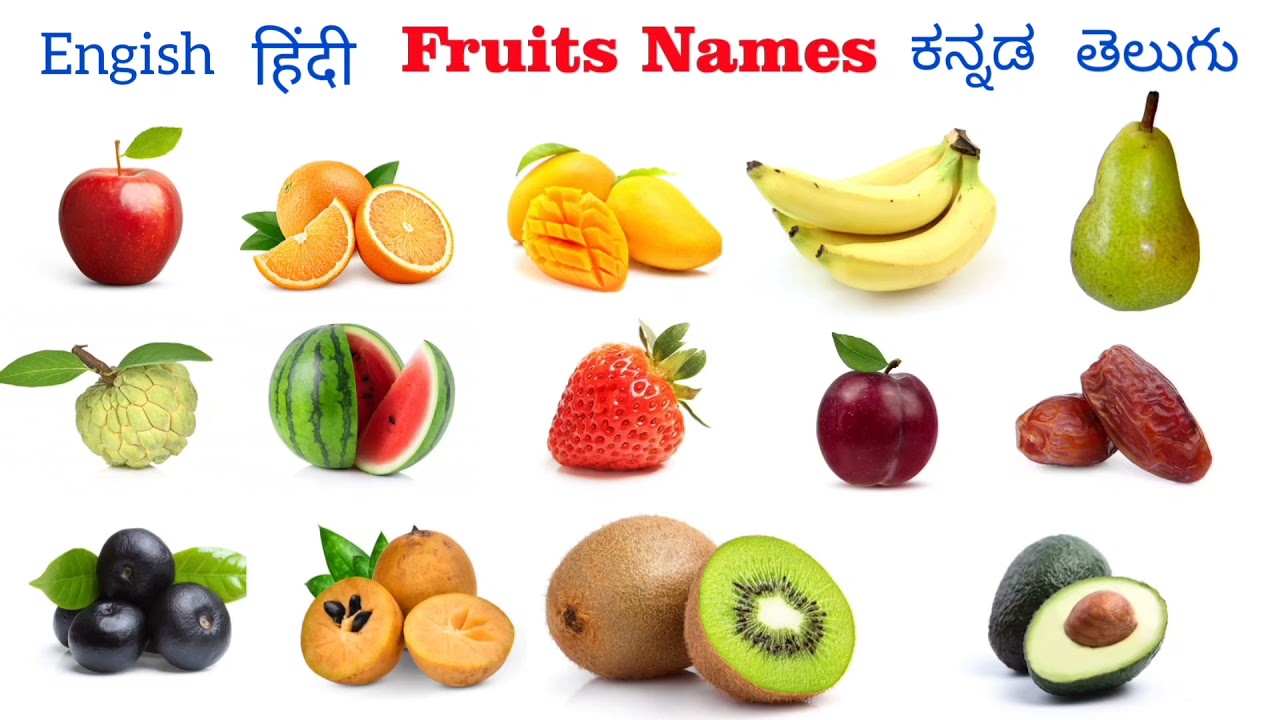 Fruits Names in English, Hindi, Kannada, Telugu | Different types of Fruits