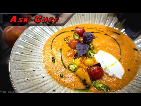 PEACH GAZPACHO. Surprisingly pleasant combination! Aromatic, tasty, refreshing seasonal cold coup.