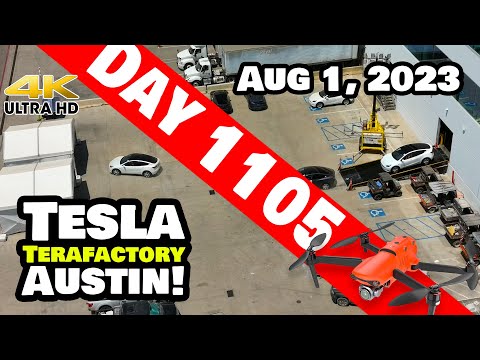 Model Ys Pumping out of Giga Texas! - Tesla Gigafactory Austin 4K  Day 1105 - 8/1/23 - Tesla Texas