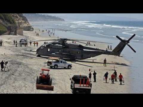 Marine Helicopter FORCED to land on California Beach