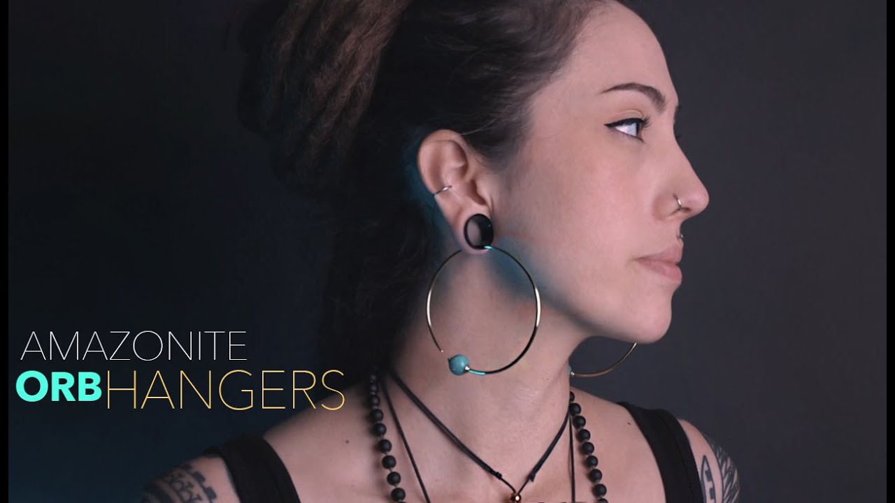 Amazonite Stone Orb Brass Hangers / Plug Hoops | UrbanBodyJewelry.com