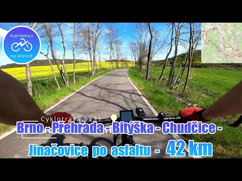 Elektrokolo: cyklotrasa okolo Brněnské přehrady po asfaltu a přes Chudčice a Jinačovice zase zpět