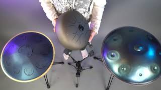 Video thumbnail for Handpan/Pan Drum Comparison: Meinl Sonic Energy Steel Tongue Drum vs. RAV Vast vs. Aura Handpan by Didge Project