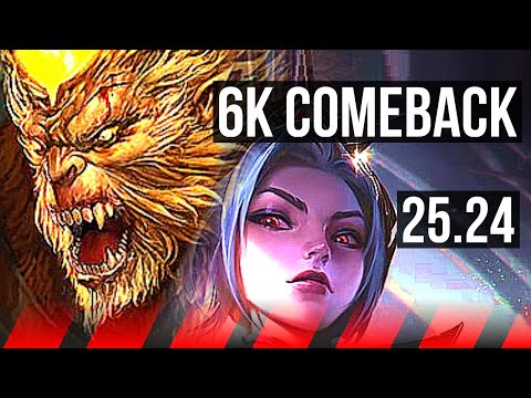 WUKONG vs AKALI (TOP) | 6k comeback | EUW Master | 25.24