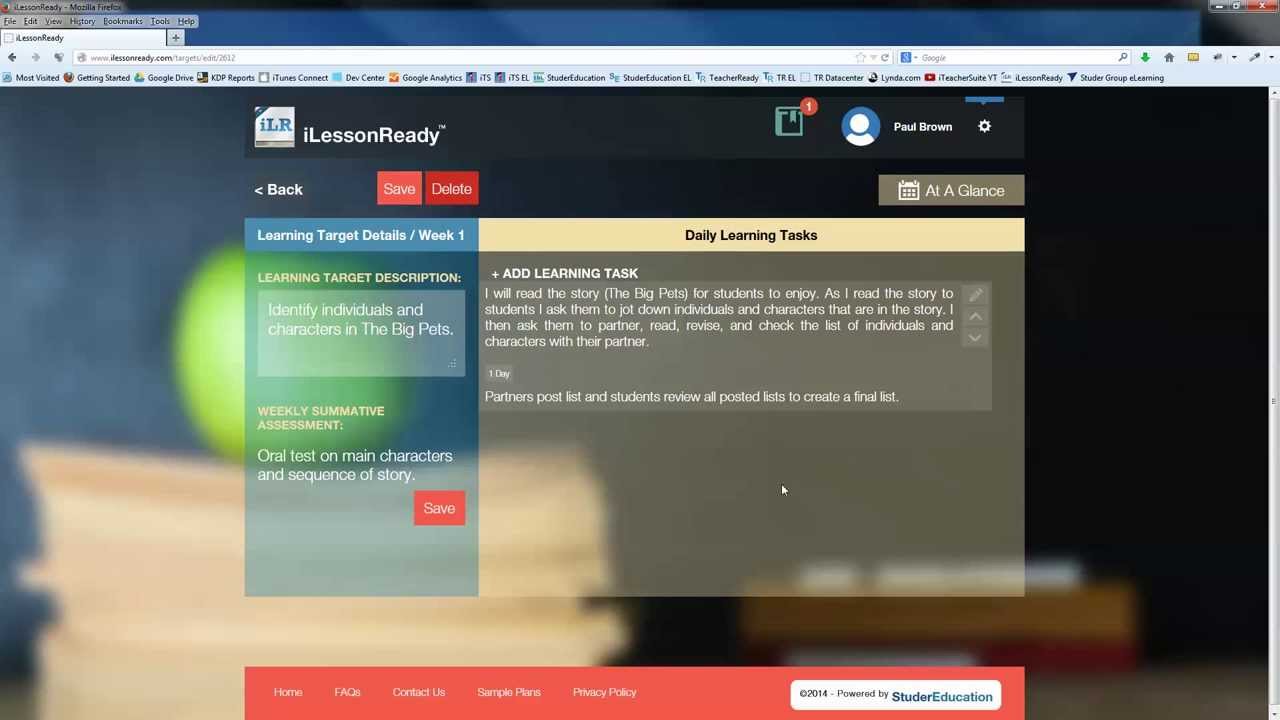iLessonReady Adding a Learning Task